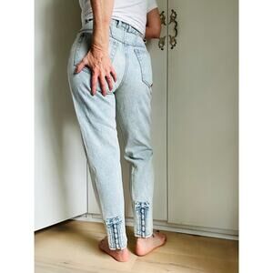 Vintage 80s Denim Jeans Bonjour Light Acid Wash Tapered leg High Waist Sz 26w